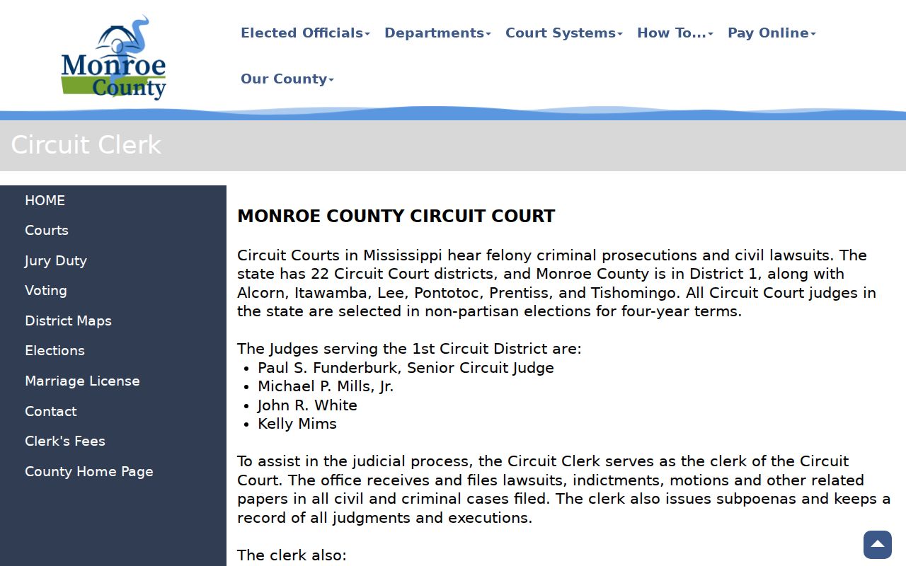 Official Monroe County Circuit Court felony jurisdiction information