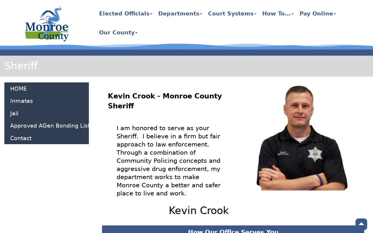 Official Monroe County Sheriff contact page for active warrant questions